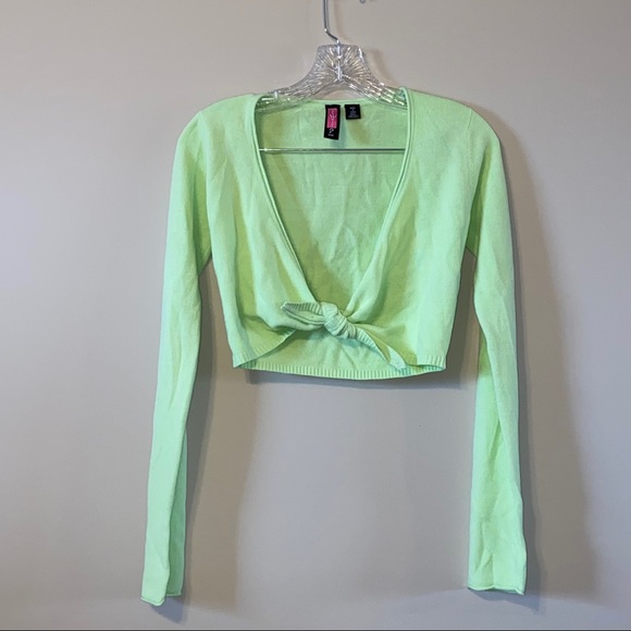 late 90s/ y2k Green Cardigan Spring Tie Front - Picture 2 of 4